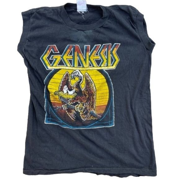 Vintage Genesis T Shirt Sleeveless Single Stitch Cotton Black Phil Collins Large